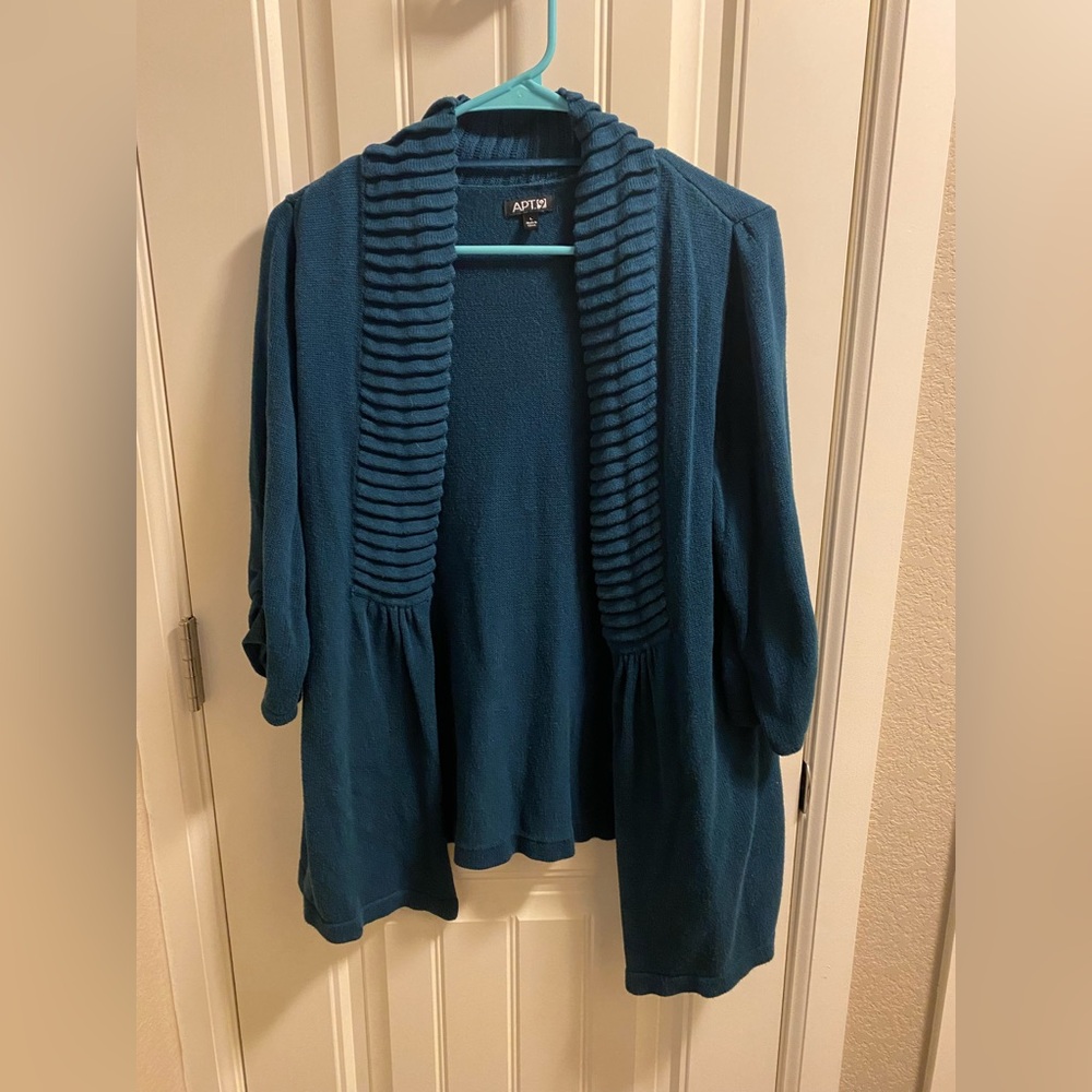 Apt 9 L Cardigan Sweater Turquoise Large Half Sleeve Lg Open Front